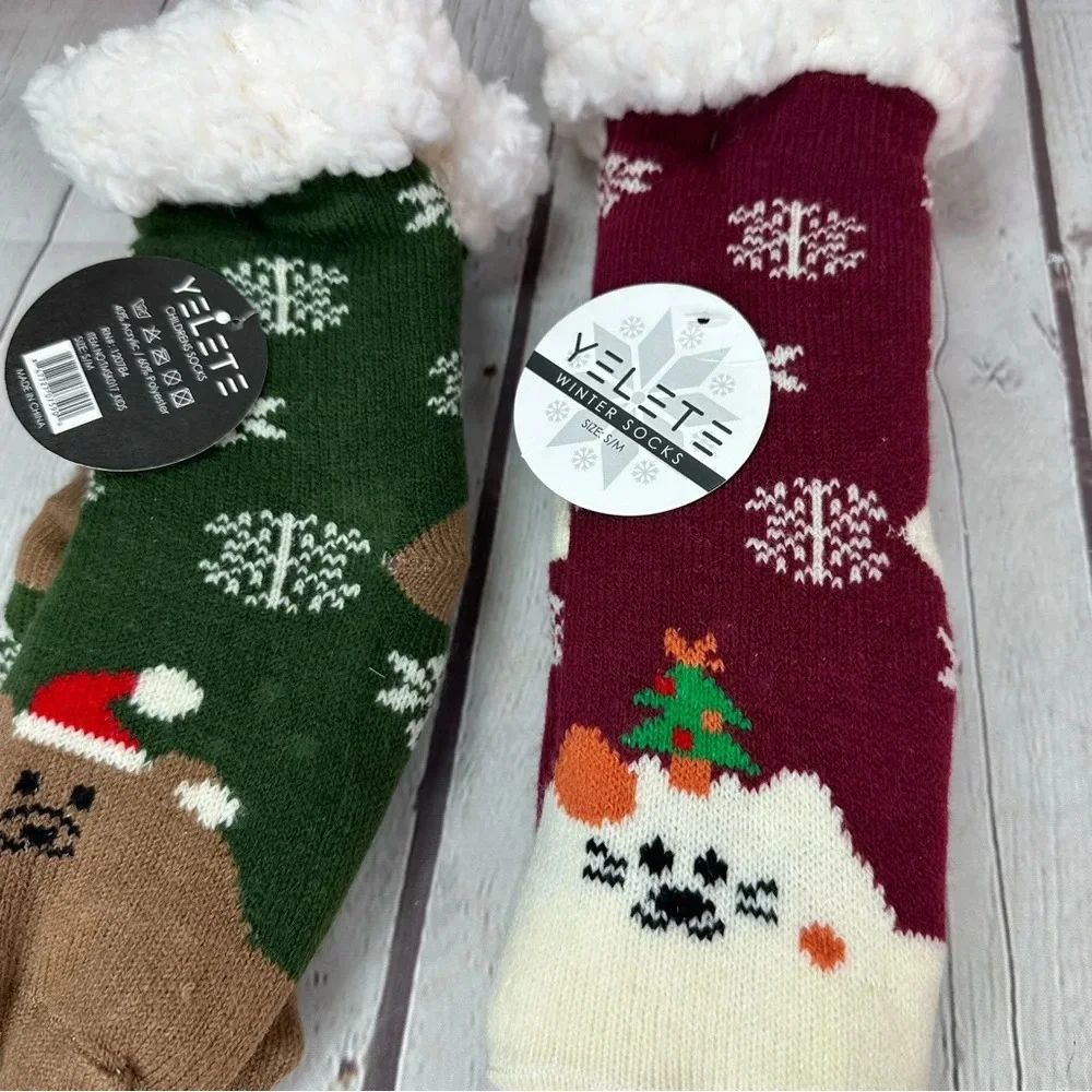 boutique YELETE NWT kids sherpa lined socks small/medium christmas holiday